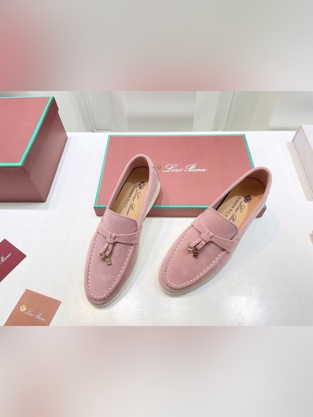 Pink Suede Tassel Loafers - Women's Slip-On Dress Shoes - Picture 4 of 6